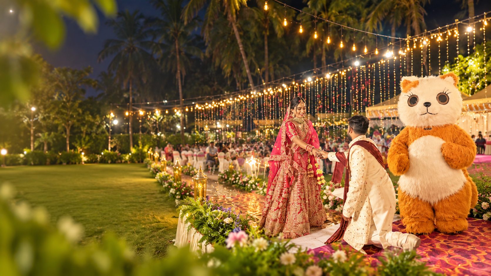 Outdoor garden wedding setup at a resort near Coimbatore in Mettupalayam